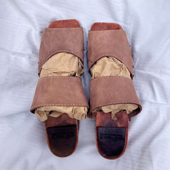Naot Leather Suede Clog Mules Wood Heel Vintage Women's 8.5 - Picture 2 of 4